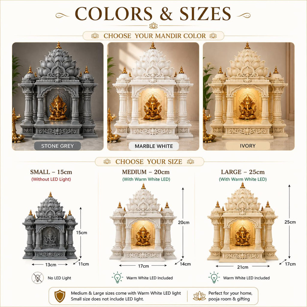 Premium Lotus Mandir for Home Decor | LED Temple | Customizable (Hanuman, Stone Grey, Large)