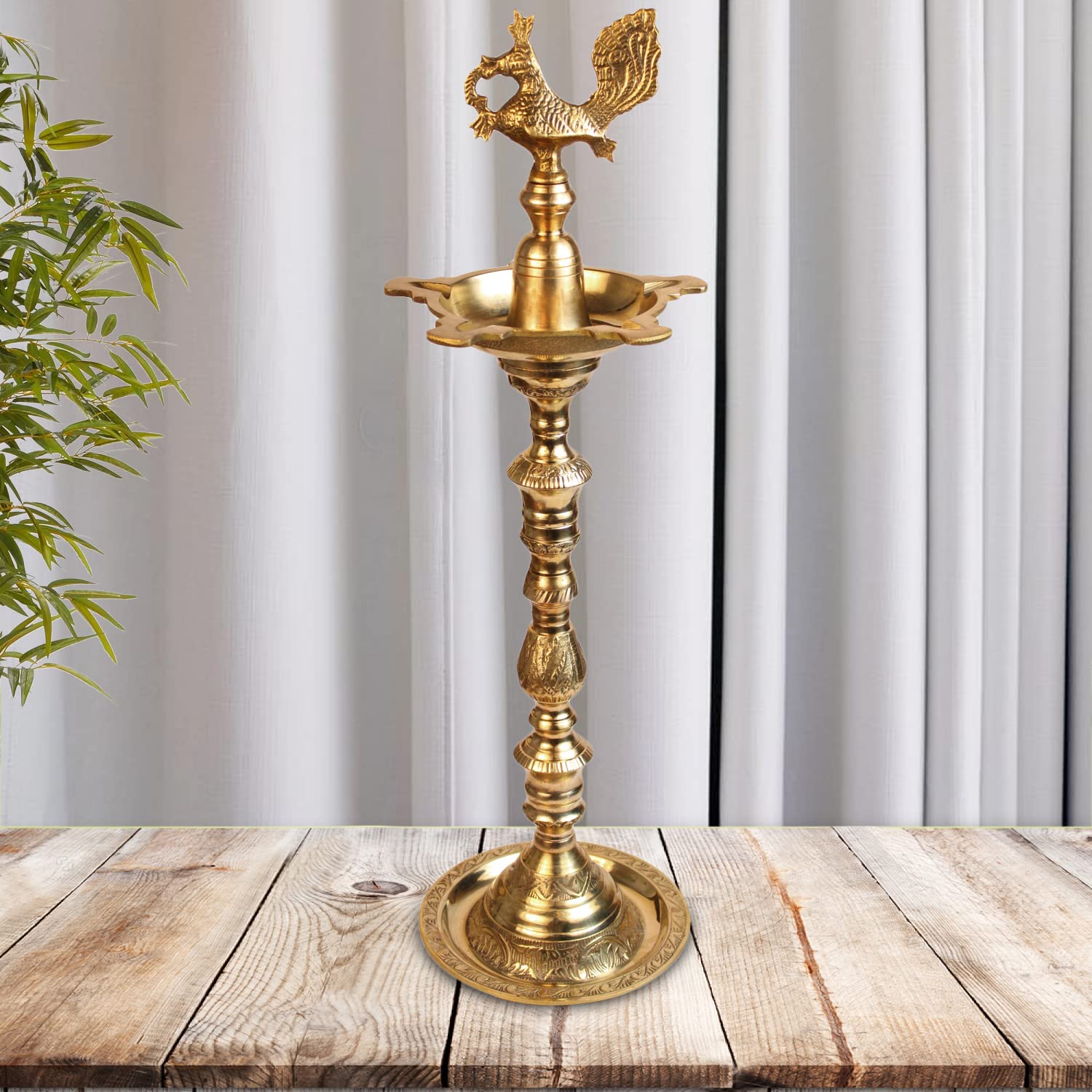 Artvarko 2 Ft Big Brass Diya Peacock Inauguration Traditional Handmade Multiwick Oil Diya Kuthuvilakku Kiran Lamp for Temples, Diwali Puja, Functions Festival Gifts & Home Decor .