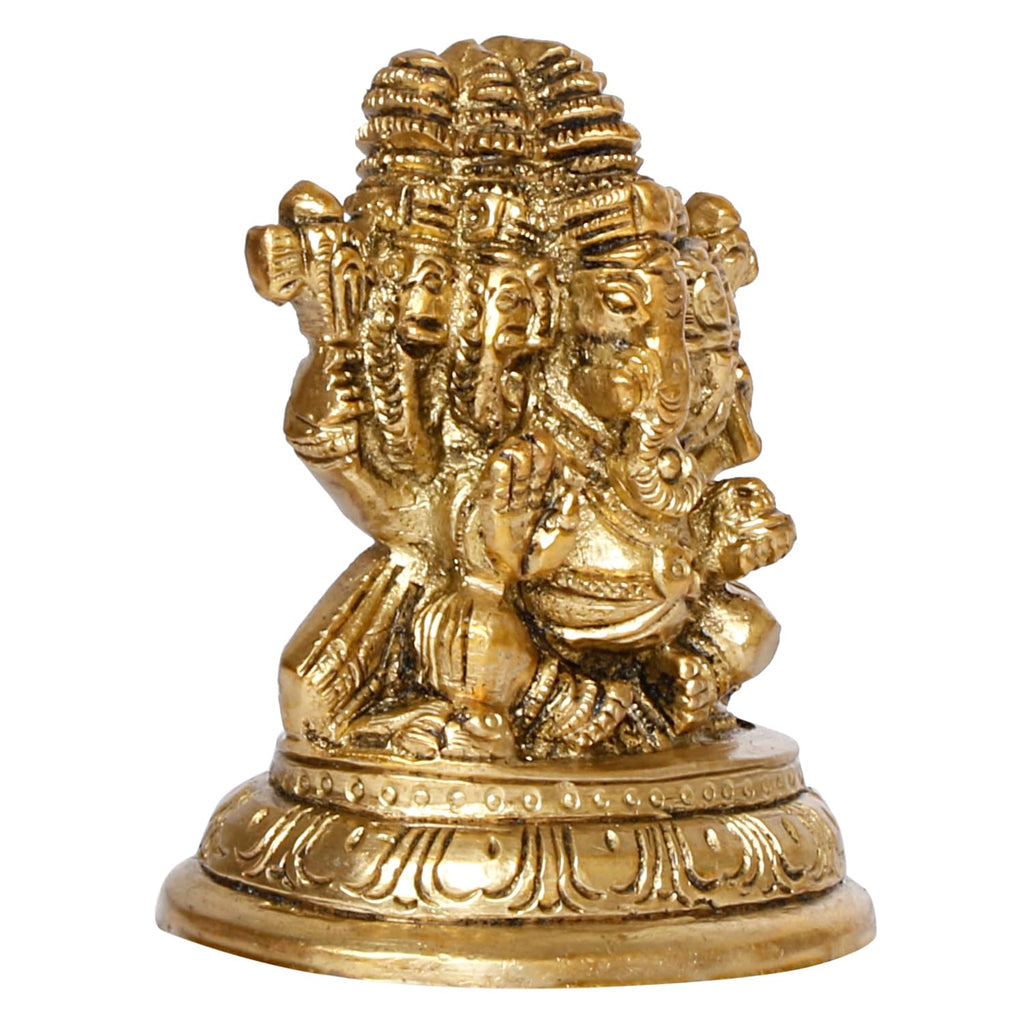 ARTVARKO Brass Panchmukhi Ganesha Bhagwan Idol Five Face Ganesh Statue Ganpati Murti for Temple Puja Home Entrance Decor Luck Gift Height 3 Inch