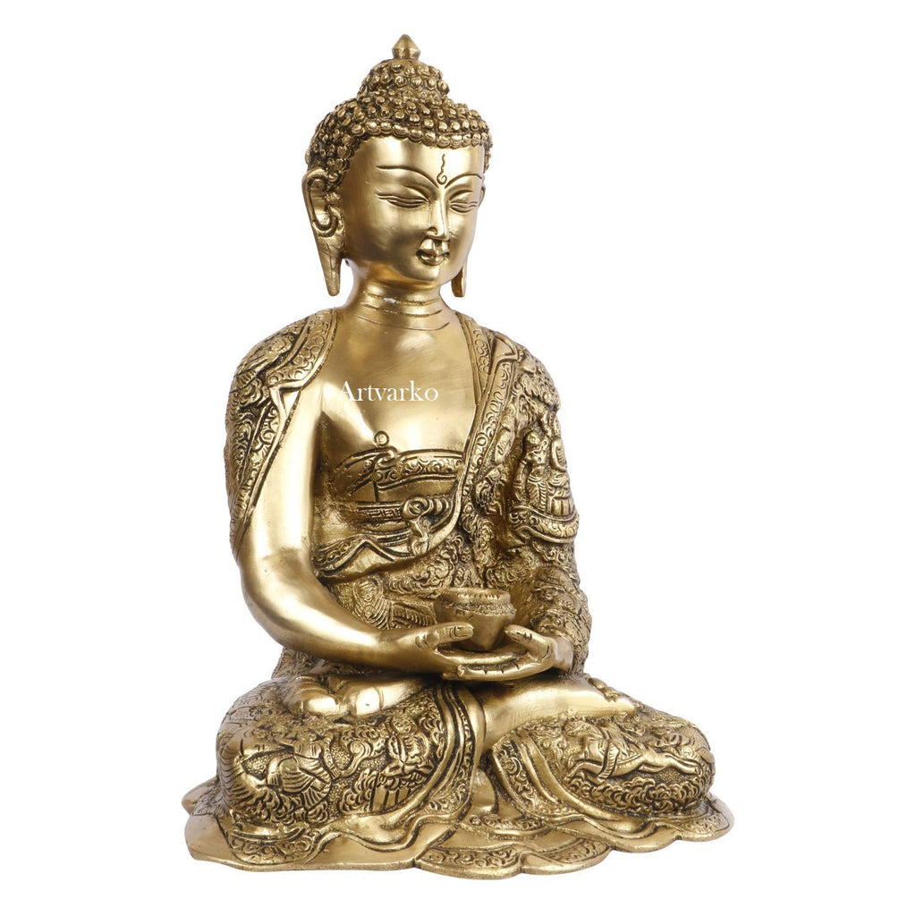 ARTVARKO Dhyan Mudra Buddha Brass Life Story Gautam Buddha Statue Idol for Home Decoration Religious Office Gift Showpiece Vastu Luck Statue 12 Inch Big Decor