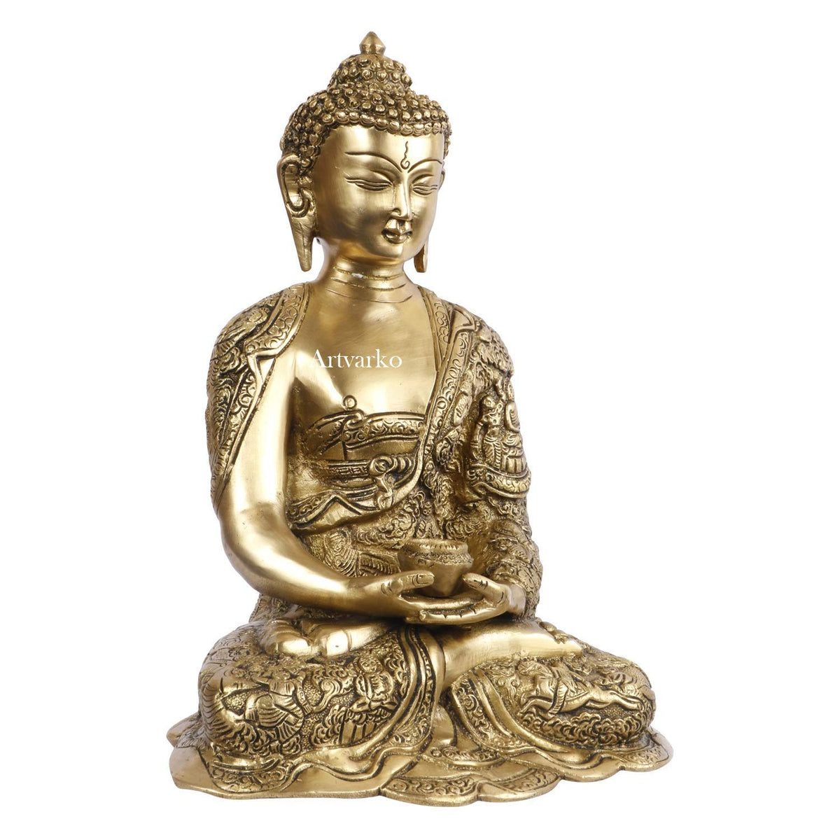 ARTVARKO Dhyan Mudra Buddha Brass Life Story Gautam Buddha Statue Idol for Home Decoration Religious Office Gift Showpiece Vastu Luck Statue 12 Inch Big Decor
