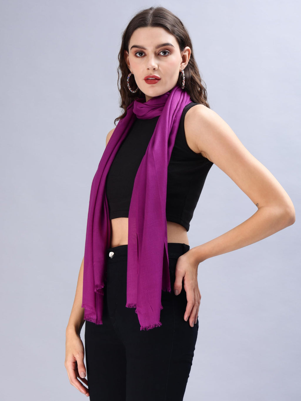Women's Casual Solid 100% Viscose Fancy Soft & Skin-Friendly Wrap/Scarf/Stole Dupatta for women with Tasal Work Suitable for Every Season, Purple
