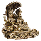 ARTVARKO Lakshmi Vishnu Statue Resting On Sheshnag Brass Murti Laxmi Maa Narayan Idol Religious Figurine for Puja Home Decor Gift (11x7x10 cm)
