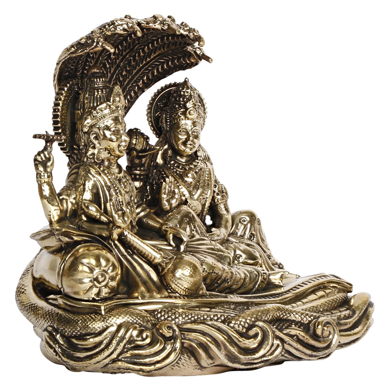 ARTVARKO Lakshmi Vishnu Statue Resting On Sheshnag Brass Murti Laxmi Maa Narayan Idol Religious Figurine for Puja Home Decor Gift (11x7x10 cm)
