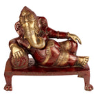 ARTVARKO Brass Ganesh Ganesha Resting on Designer Couch Ganapati Ganpati Murti for Home Decor Entrance Success Office Decoration Showpiece Gift12 Inches.