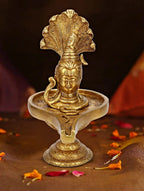 ARTVARKO Brass Shivling with Sheshnag Showpiece for Pooja Shiva Lingam Statue Idol with Bholenath Nag Devta Gold Color 10 Inch 1pcs Standard.