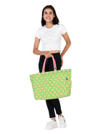 AQVA Stripe Printed Tote Bag for Women | Ladies Casual Handbag for Shopping, Travel with Top & inner Zip Pocket | Versatile Trendy Handbag for College Girls (Chaukon Green)
