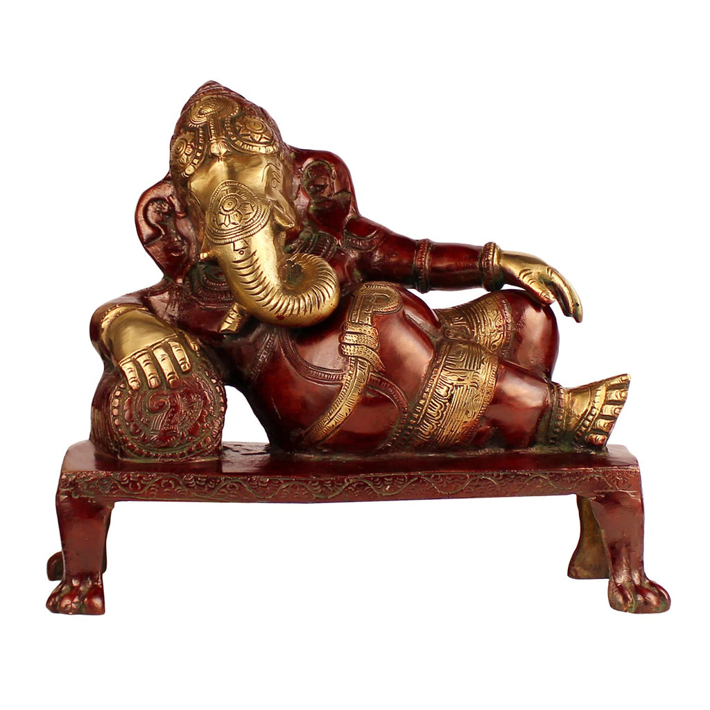 ARTVARKO Brass Ganesh Ganesha Resting on Designer Couch Ganapati Ganpati Murti for Home Decor Entrance Success Office Decoration Showpiece Gift12 Inches.
