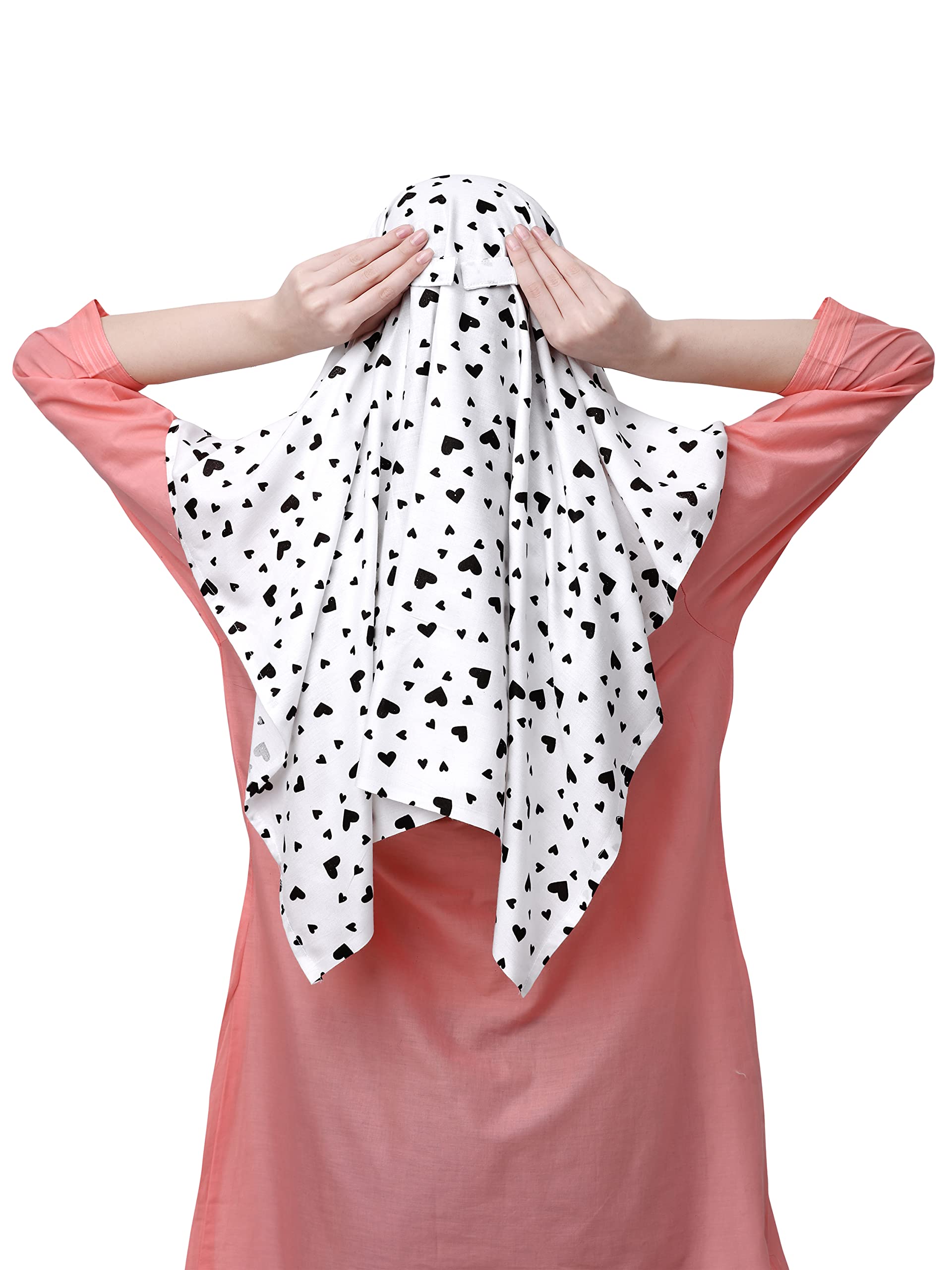 7 season's Cotton Female Scarf For Women | Multi Colour Printed Design | Universal Size, Sun Protection Light Weight(White-S Black Heart)