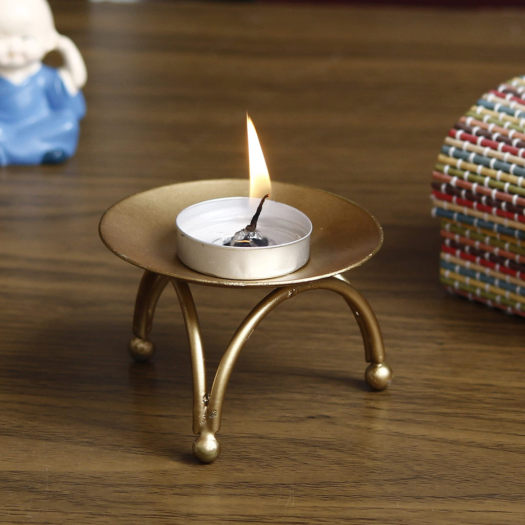 eCraftIndia Handcrafted Golden Metal Tea Light Candle Holder Stand | Elegant Decorative Tea Light Holder| Diwali Decoration Items for Home Decor| Gift for Diwali Housewarming