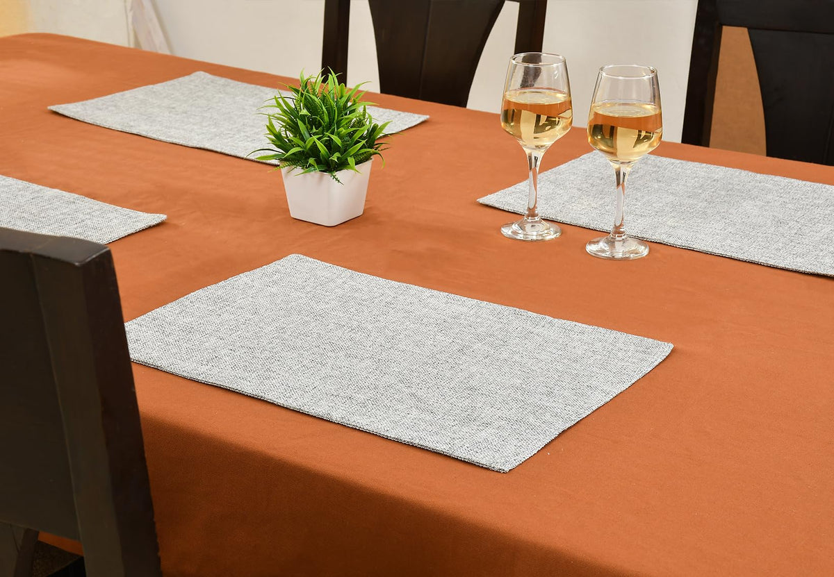 Yellow Weaves Jute Texture Table Mats/Placemat 6 Pieces (Silver, 32 X 47 CM) Kafalo