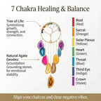 7 Chakra Crystal Stone Wind Chime – Tree of Life Decor with Natural Agate Slices, Healing Stones for Meditation & Protection, Feng Shui Hanging Ornament for Balcony, Bedroom, Office, & Gifts