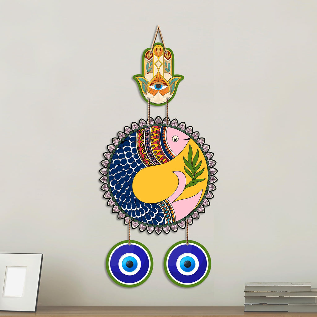Artvibes Yin Yang Fish Evil Eye Wall Hanging for Home Decor | Feng Shui Balance Harmony Wall Art with Nazar Battu Protection for Entrance Living Room Office Positive Energy (WH_85148N)