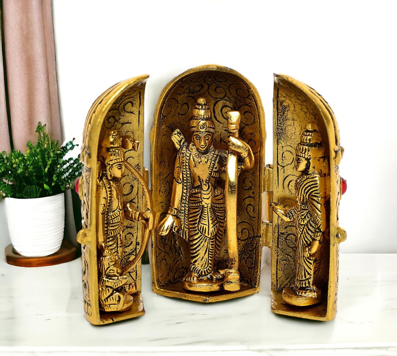 KridayKraft Metal Shri Ram Darbar Statue in Foldable Box for Pooja Lord Rama Laxman Sita & Hanuman Murti Religious Idol for Home Office Décor Decorative Showpiece Figurines,