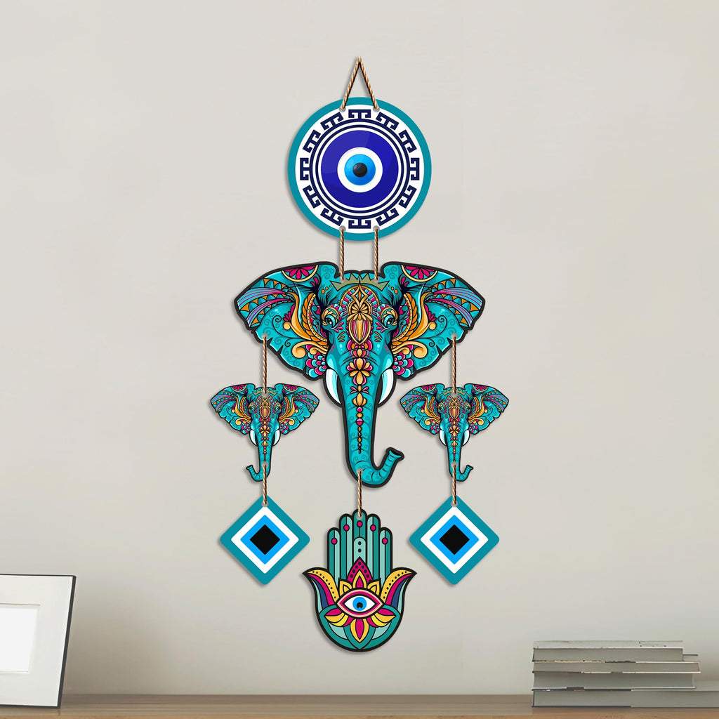 Artvibes Tribal Elephant Evil Eye Wall Hanging for Home Entrance | Nazar Battu MDF Decorative Wall Art | Lucky Vastu Decor for Living Room | Bedroom | Office & Hallway | Housewarming Gift (WH_8548N)