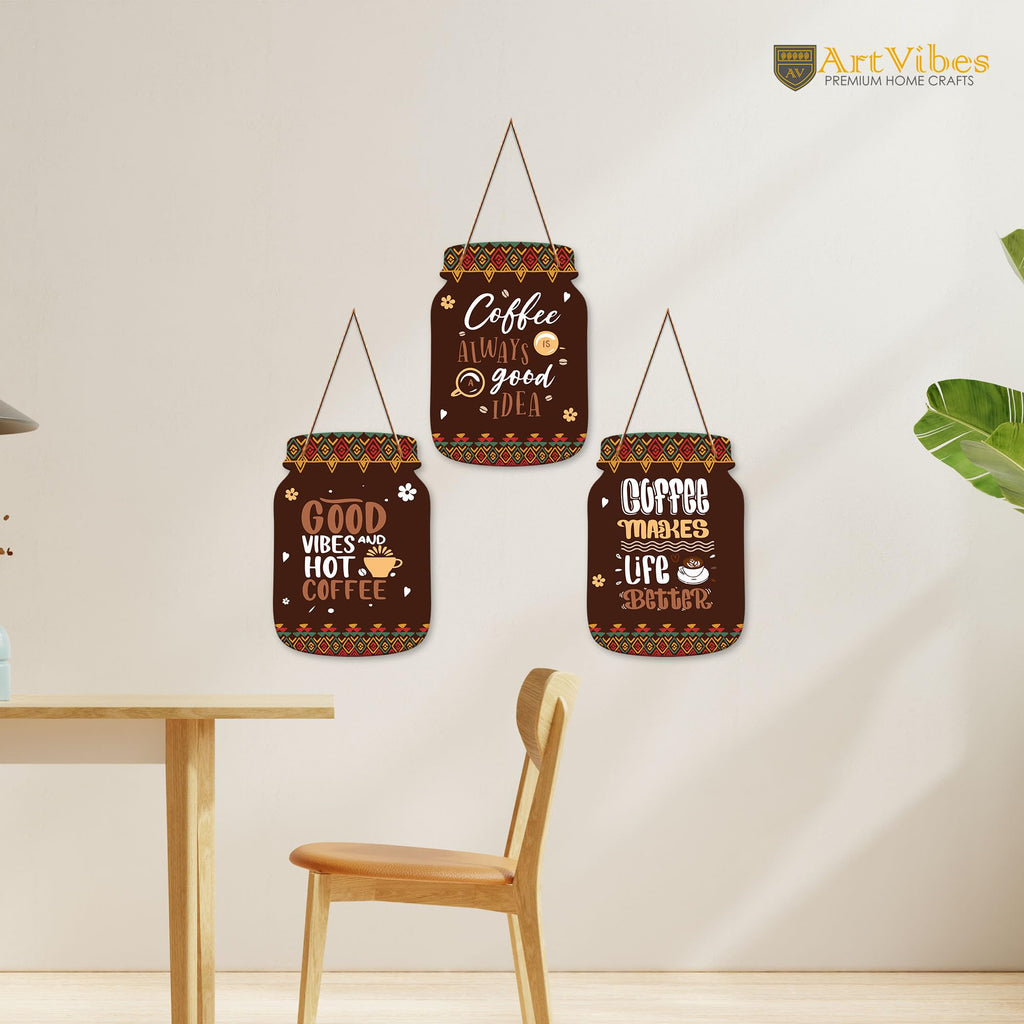 Artvibes Coffee Make Life Better Quote Decorative Wall Hanging Decoration item for Kitchen | Home Decor | House Warming Gifts | Kitchen Quotes Decor Item | Wall Decoration (WH_8916N)