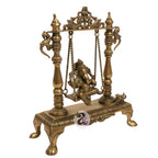 ARTVARKO 13 Inch Large Brass Designer Jhoola Murti Ganesha Virajman Statue Pooja and Home Warming Decor Office for Wedding Gift Vastu Remedy Success Ganesh Chaturthi