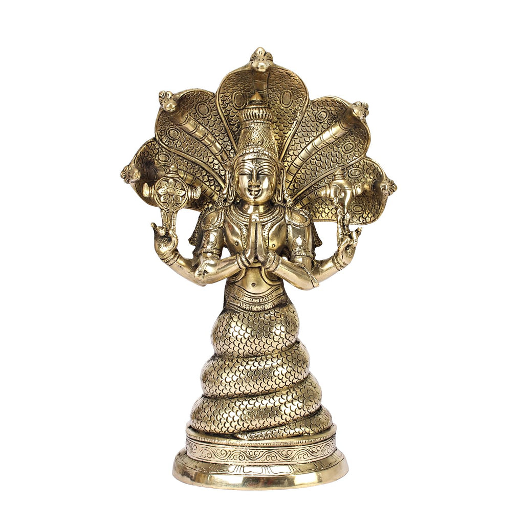 ARTVARKO Brass Serpent Snake Goddess Nag Kanya Naag Mansa Devi Handmade Patanjali Idol Murti Sculpture Statue Good Luck Charm 15 Inches