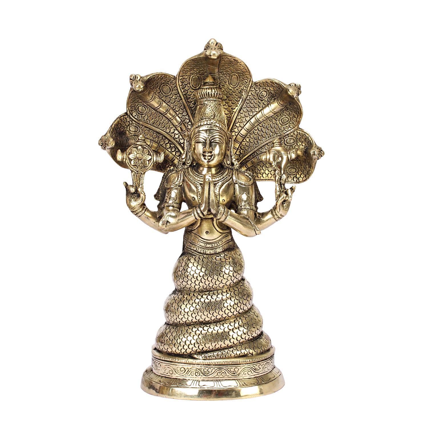 ARTVARKO Brass Serpent Snake Goddess Nag Kanya Naag Mansa Devi Handmade Patanjali Idol Murti Sculpture Statue Good Luck Charm 15 Inches