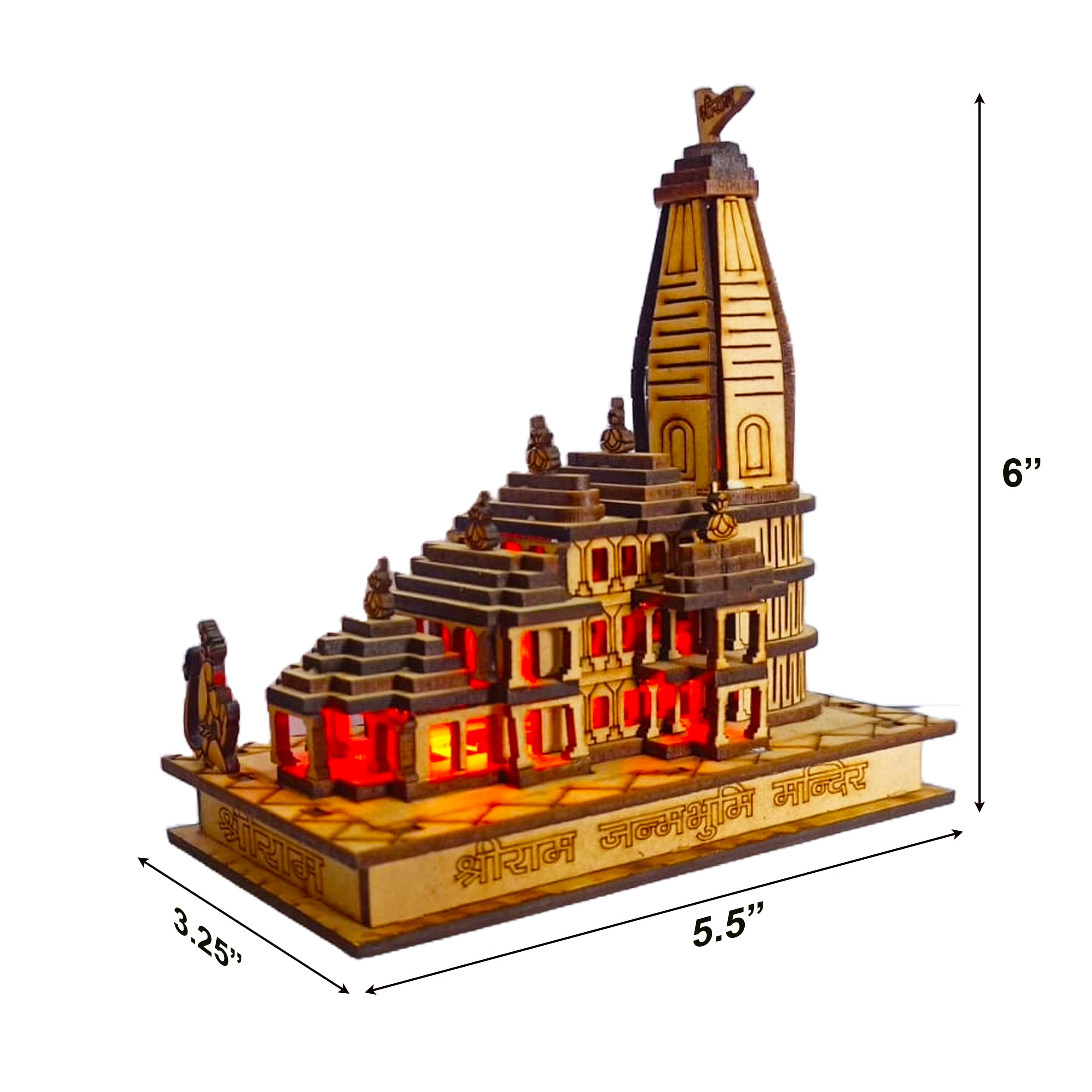 KBV Ram Mandir Ayodhya 3D Model with Light, Ram Temple Ayodhya Showpiece, Home Temple Idol, Ram Janmbhoomi Temple for Home Office Decoration, Perfect for Gifting