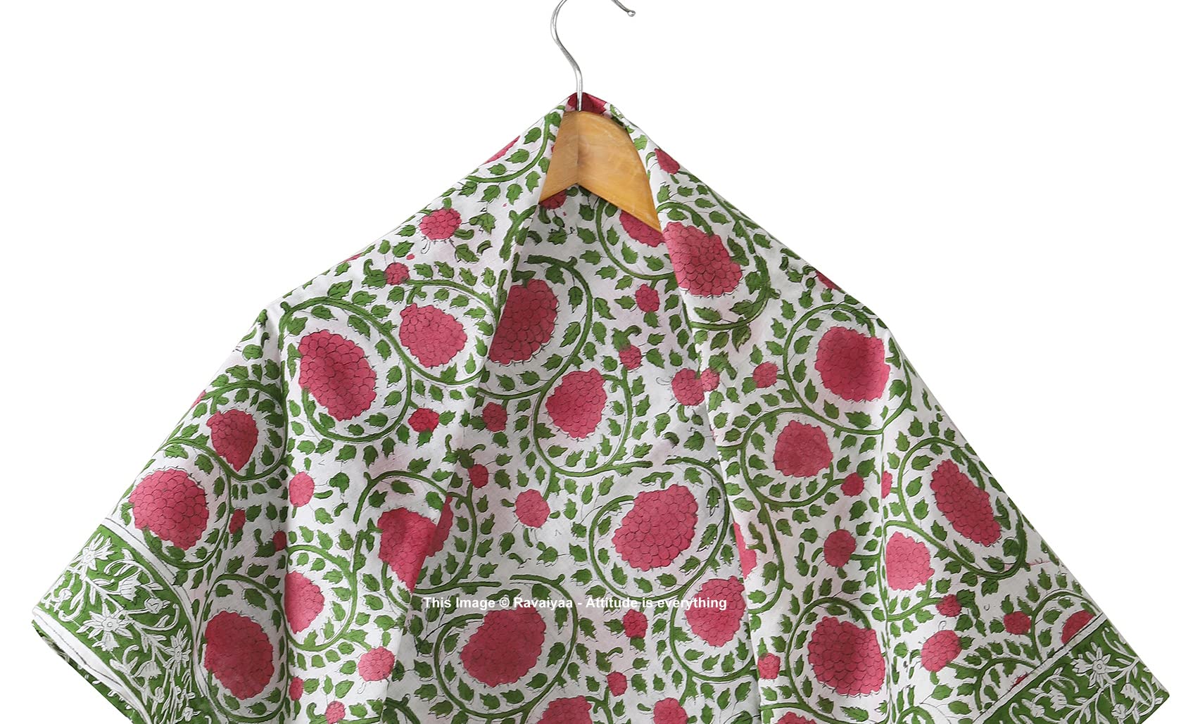 Ravaiyaa - Attitude is everything Sanganer Hand Block Printed Scarves Pure Cotton Scarf Square Hijab Dupatta 40 X 40 Inch (Pink Green Floral)