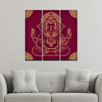 VIBECRAFTS Shree Ganesh Ji 3 Pieces Canvas Wall Painting Fitted With Wooden Frame For Home | Office | Living Room | Gifts (PTVC3Pcs1_9561)