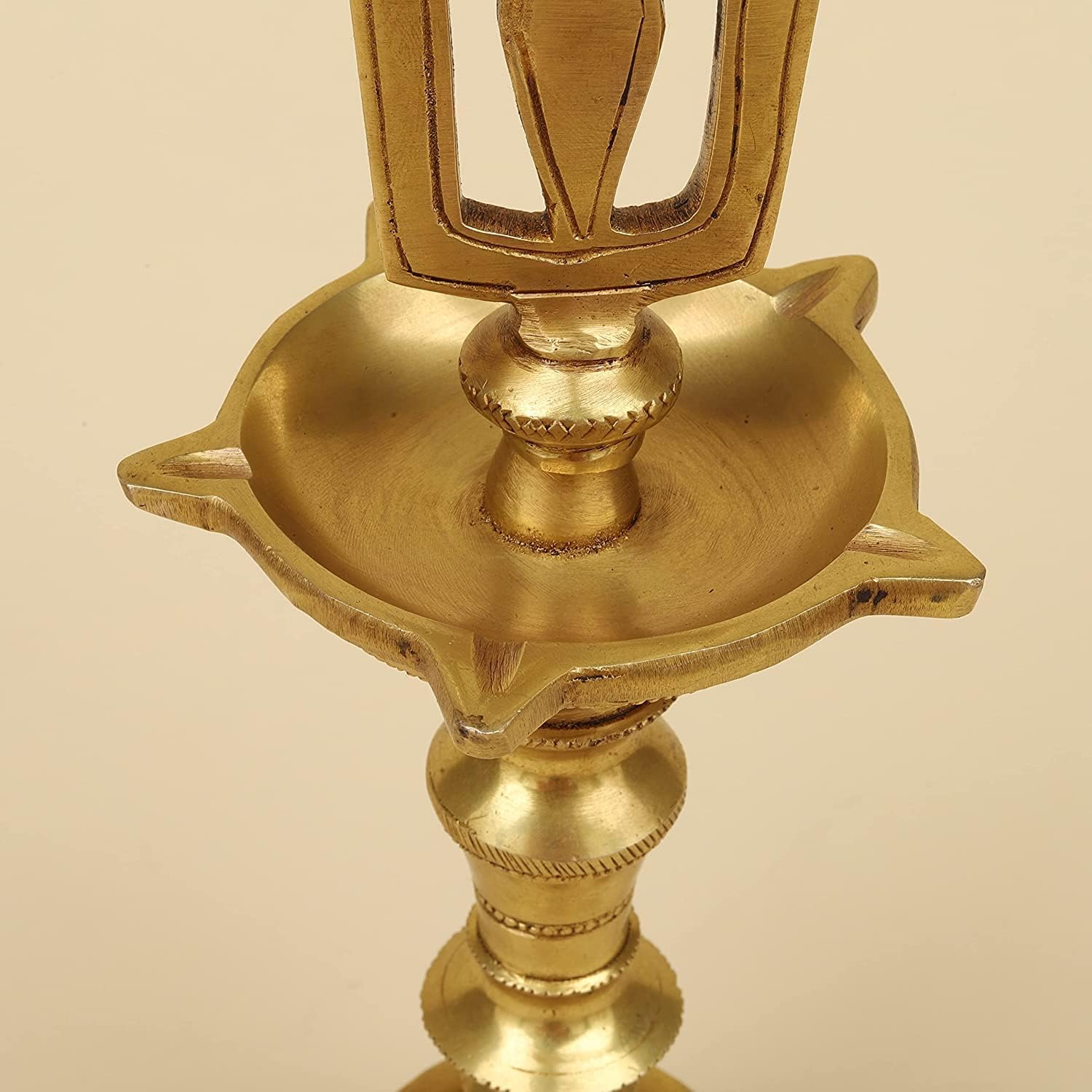 SVARUP 11 Inch Gold Color Brass Shankh Chakra Namah Diya Showpiece: Ideal for Home Decor, Featuring Shankha, Tilak, Padma, and Lord Vishnu Symbols
