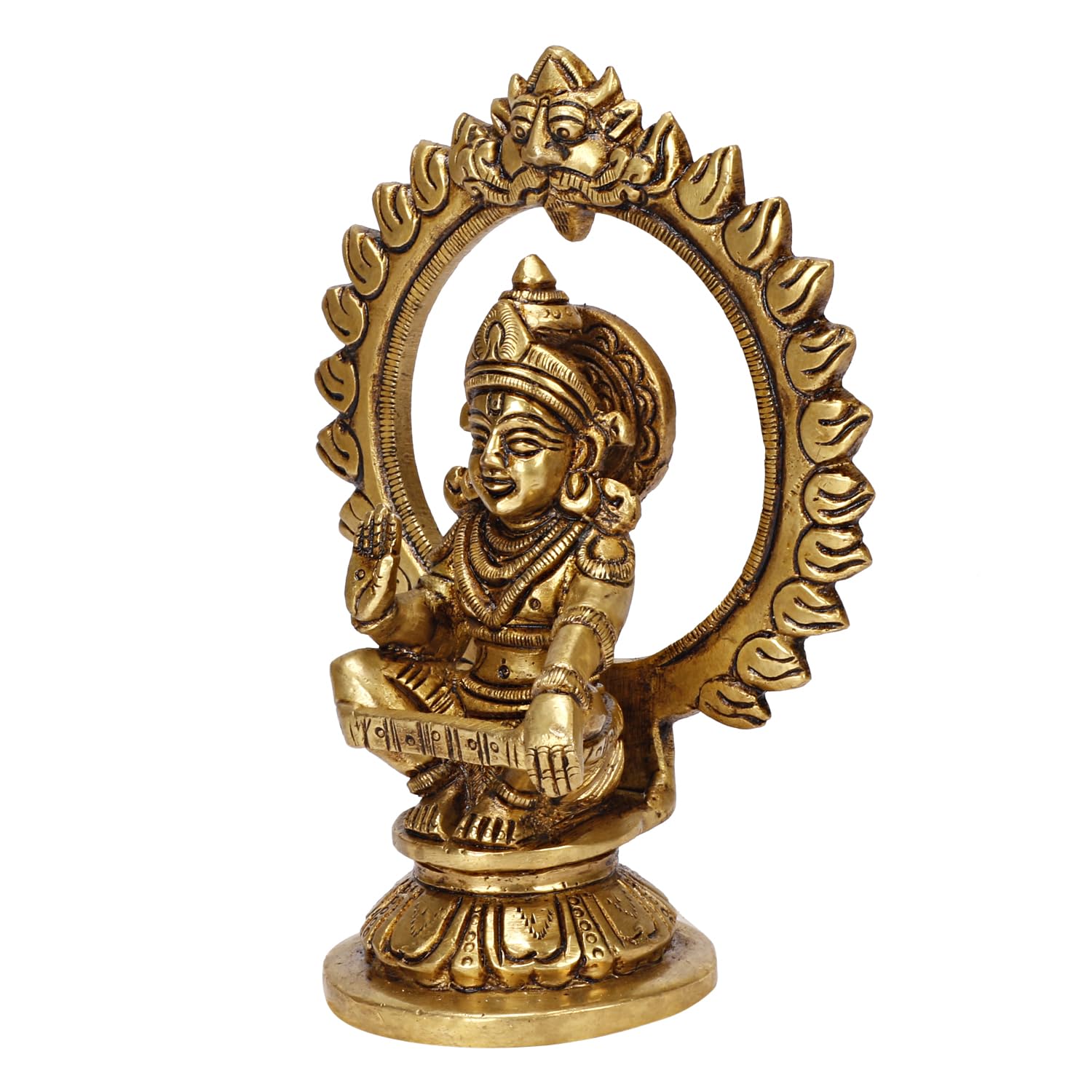 ARTVARKO Brass Lord Ayyappan Ayyappa Sabarimala Swamy Statue Idol Sculpture Blessing for Puja Home Health & Wealth Gold Color 5.25 Inch