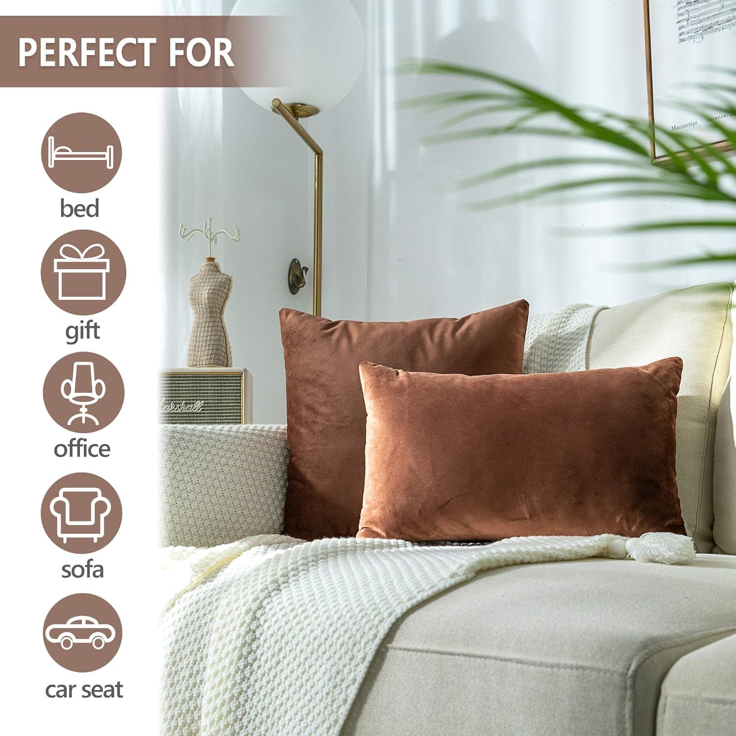 AAZEEM Decorative 12 x 12 Inch Throw Pillow Covers Set of 3 | Super Soft Velvet Pillows|Fall Pillowcase for Living Room Bedroom Sofa Couch Cushion Cover | Velvet