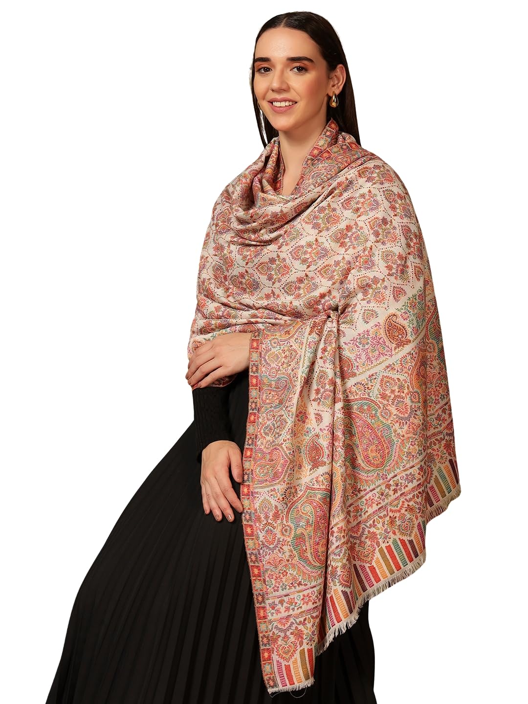 Pashmoda Women Gulraiz Kaani Wool Blend Kashmiri Shawl (Size: 40x80in, 101x203cm) RSS43