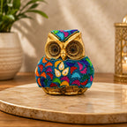 KridayKraft Metal Owl Showpiece, 10 cm Golden Aluminium Owl Statue with Stone Work, Decorative Paperweight for Home, Office Desk, Study Table & Gifting