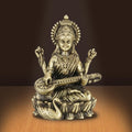 Shilpkala 5 Inch Kamal Saraswati Brass Idol with Veena for Study Table, Learning & Gift