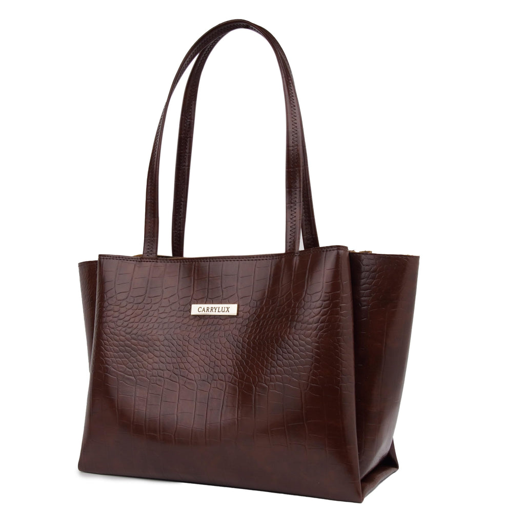 Carrylux Large Capacity Croco Pattern Tote Bags For Womens Big Purses And Handbags Ladies Big Shoulder Bag (Chocolate)