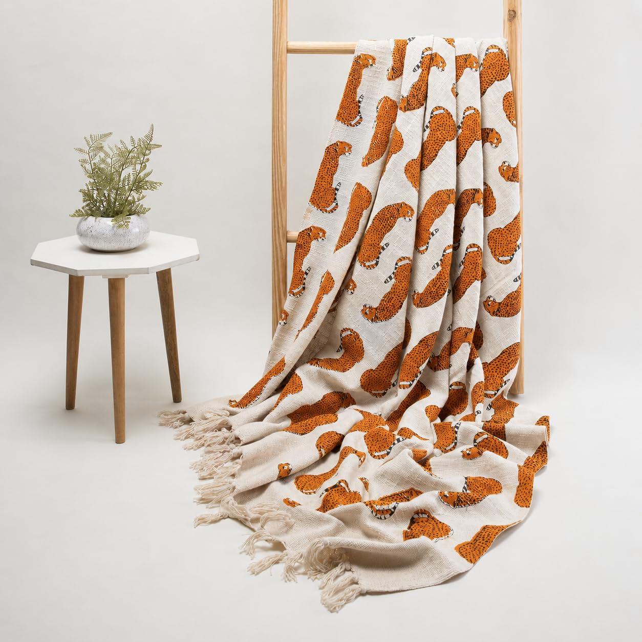 DMAASA 100% Cotton Handblock Floral Print Sofa Throw Blanket for Couch & Diwan, Car, 50x60 Inches (Tiger Print) Kafalo