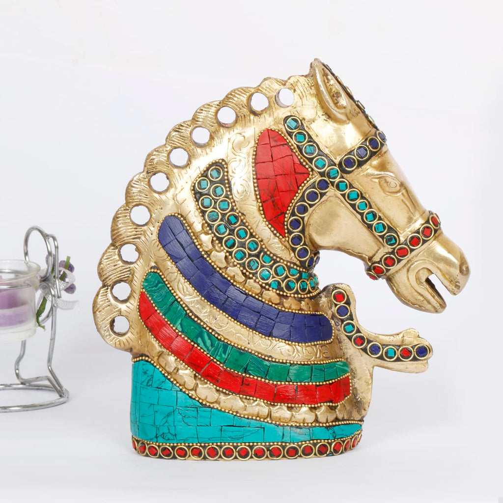 ARTVARKO Brass Horse Face Statue Victory Head Horse Showpiece Fengshui Vastu for Home Decor Living Room.
