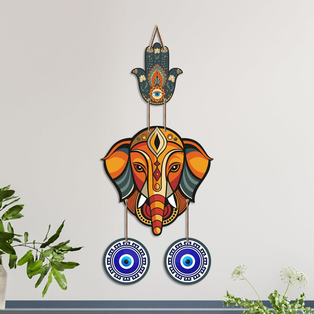 Artvibes Baby Ganesha Evil Eye Wall Hanging for Home Entrance | Nazar Battu MDF Decorative Wall Art | Spiritual Vastu Decor for Living Room | Bedroom | Office | Main Door | Unique Gift (WH_8553N)