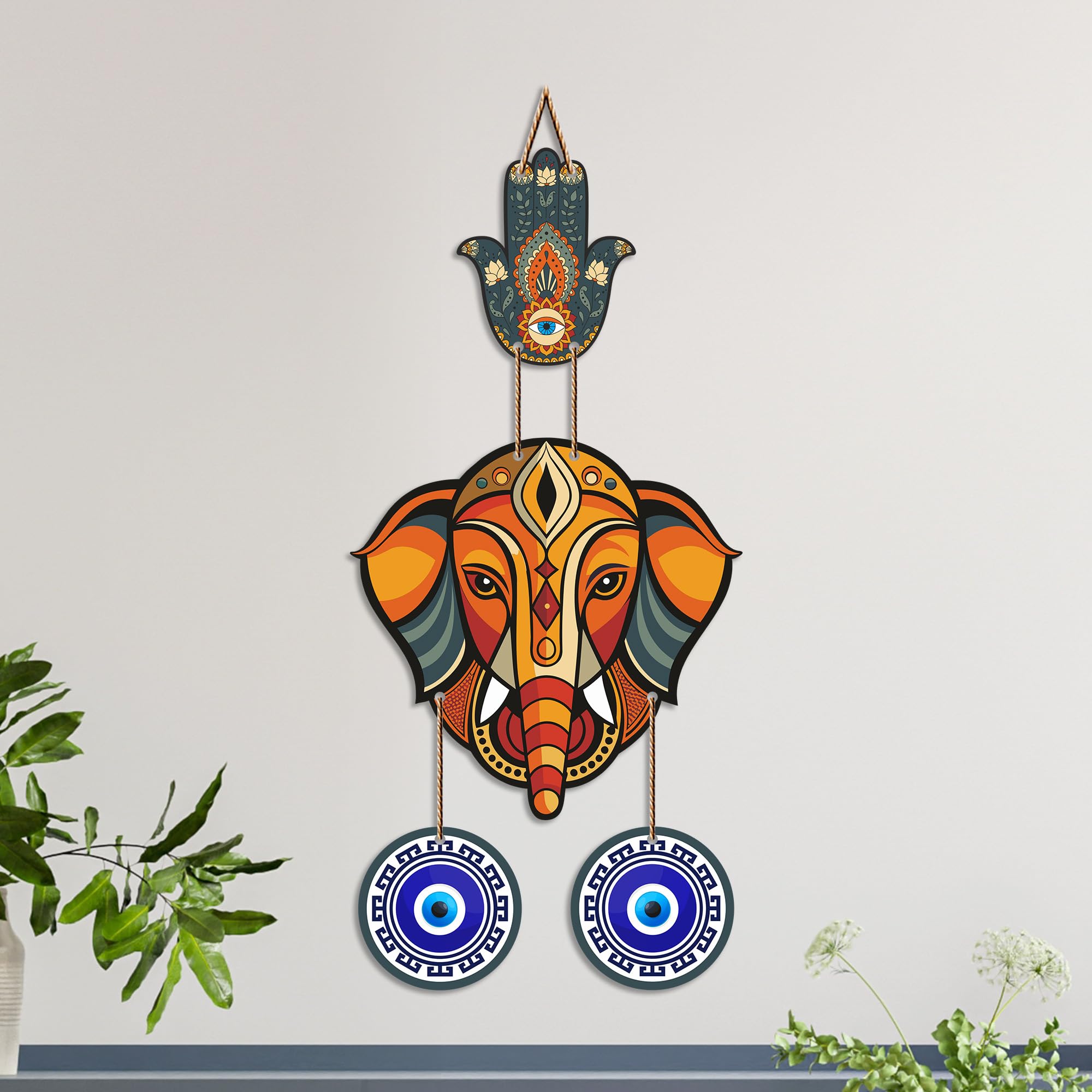 Artvibes Baby Ganesha Evil Eye Wall Hanging for Home Entrance | Nazar Battu MDF Decorative Wall Art | Spiritual Vastu Decor for Living Room | Bedroom | Office | Main Door | Unique Gift (WH_8553N)