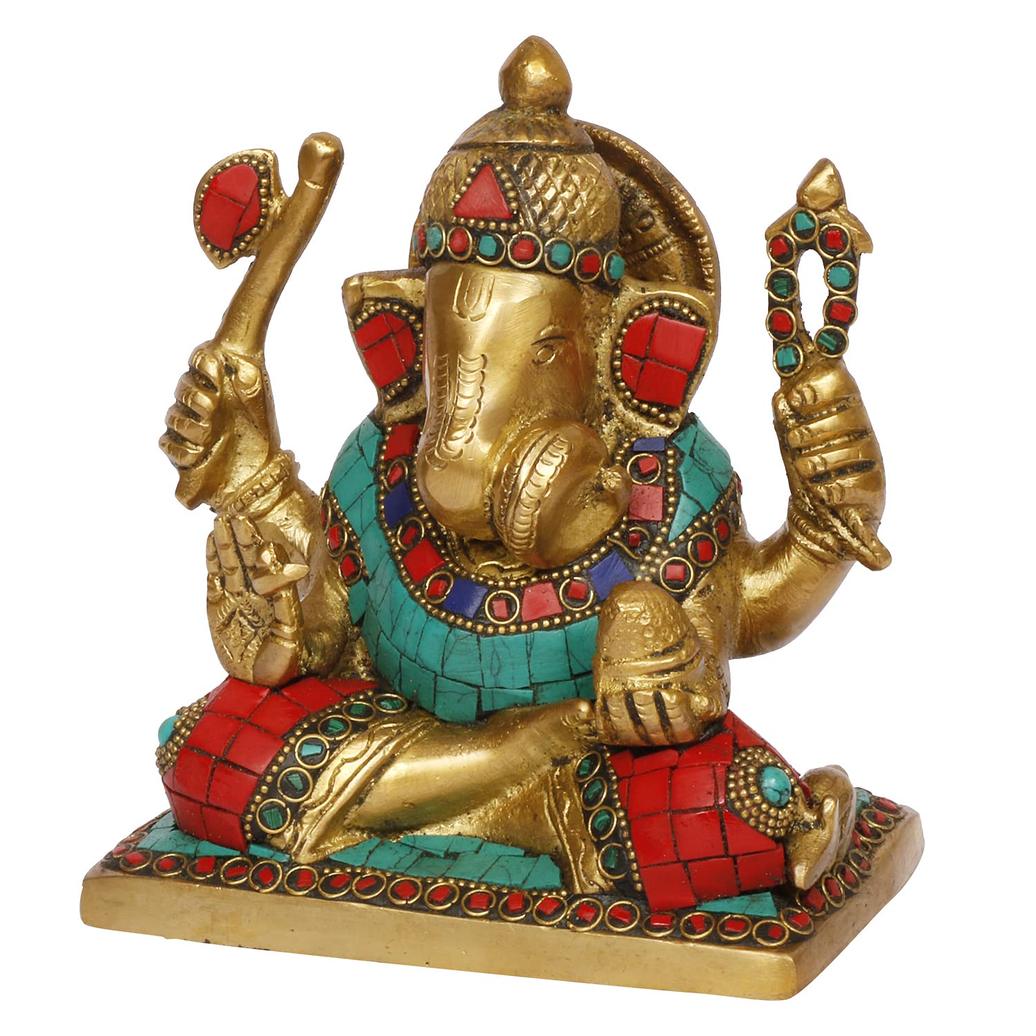 Svarup Brass Ganesha Idol for Home Decoration Ganpati Statue Murti for Gift Height 6 Inch Weight 1.9 Kg Color Multicolor