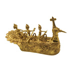 Glaxy Exports GI Certified Bengal Dokra, Bell Metal Traditional Handcrafted Peacock Boat Showpiece, Golden, Home Decor, Table Top, 20.3 x 8.3 x 12.7 cm