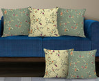 Trance Home Linen Set of 5 Premium 100% Cotton 12x12 inch Cushion Covers for Sofa and Diwan | Small Cushion Covers – (12x12 inch | 30cmx30cm, Lilly Green Ivory) – Set of 5