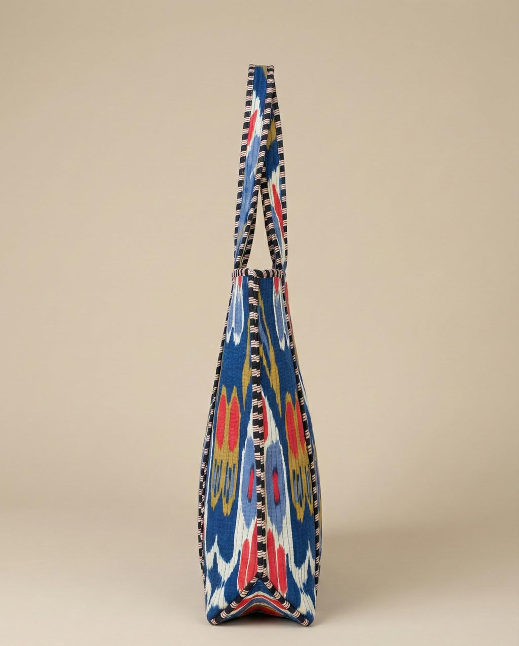 Premium Cotton Quilted Tote Bag for Women - Handcrafted Bag with Zipper, Large Capacity Multicolor Handbag (Available in Multiple Prints) (Indigo, Mustard, Blue and Crimson)