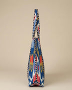 Premium Cotton Quilted Tote Bag for Women - Handcrafted Bag with Zipper, Large Capacity Multicolor Handbag (Available in Multiple Prints) (Indigo, Mustard, Blue and Crimson)