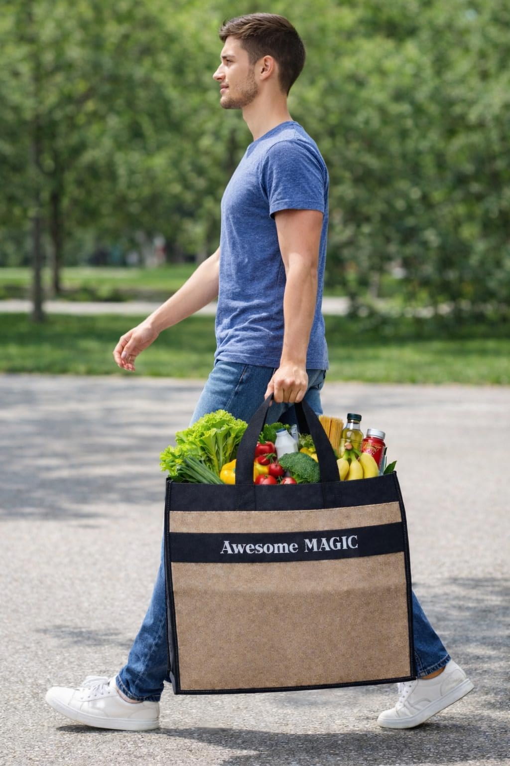 Canvas Shopping Bag Big Heavy Duty Large Eco Cotton Cloth Grocery Shopping Bag for Men Ladies Vegetable Milk Fruits with Hand Carry Handle Lunch Box Jhola Tote Bags Medium Size 48x40x18