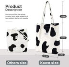 Kawn Women Corduroy Western Tote Bag Canvas Shoulder Purse Reusable Shopping Grocery Bag Large Capacity Washable Handbag Girls Shoulder Bag With Inner Pocket For Daily Use Work Travel (Black + Cow)