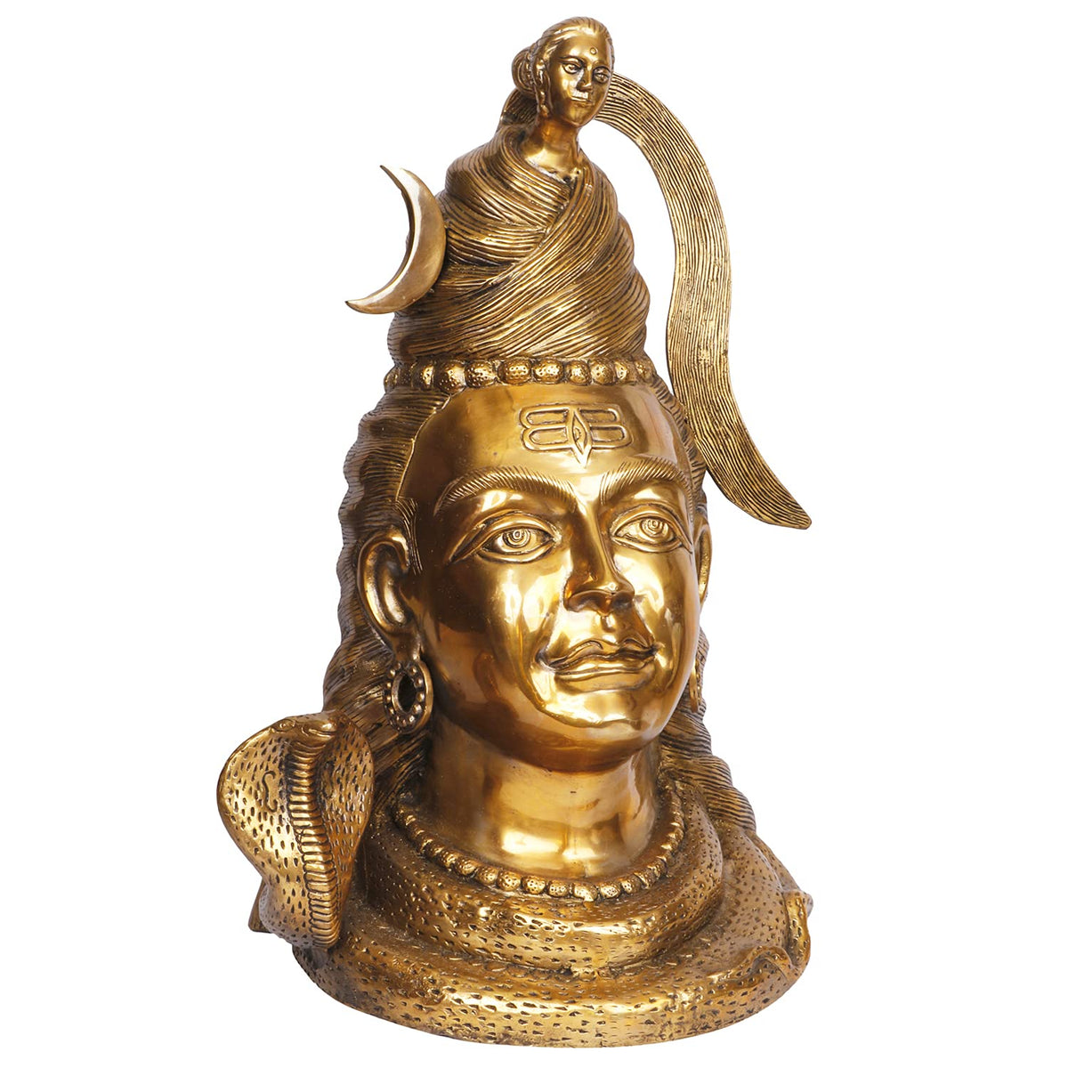 ARTVARKO Lord Shiva Face Head Big Brass with Sheshnaag Murti Shiv Statue Shivaratri Mahashivaratri Maha Shivratri Idol for Pooja God Sculpture Height 21 Inches