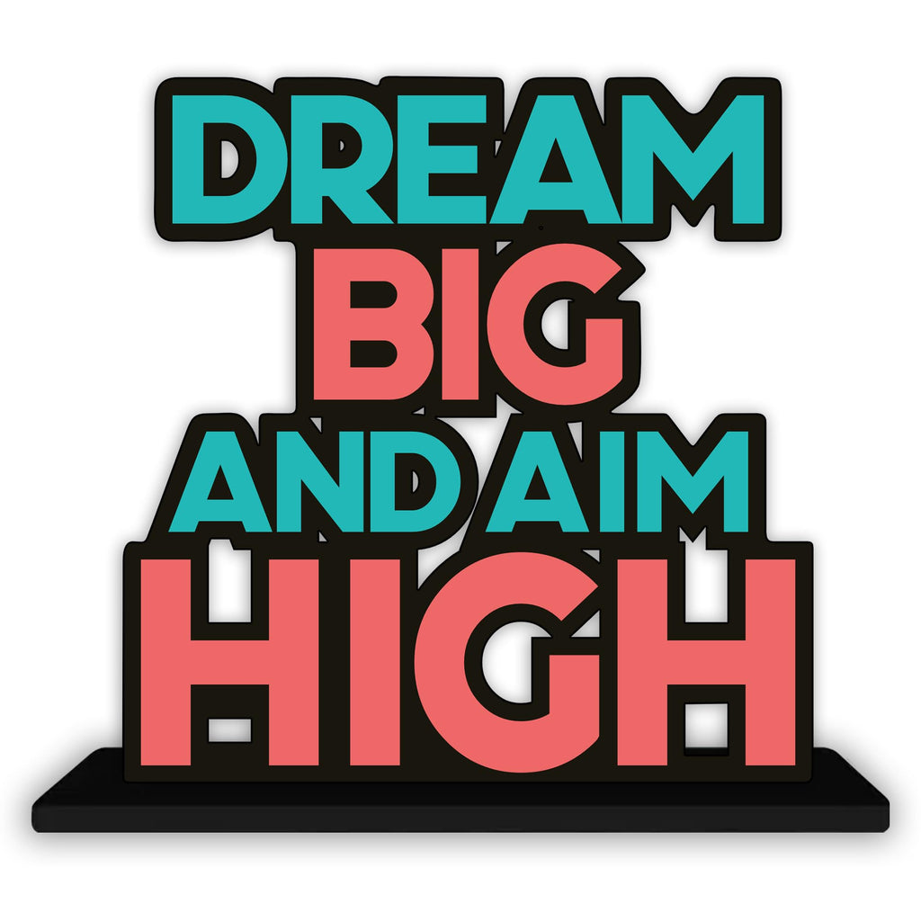 Artvibes Wooden Idols and Figurine Dream Big and Aim High Motivational Quotes Table Decor for Office Desk Showpiece | Home Decoration | Living Room | Modern Gifting Item (SP_1150)