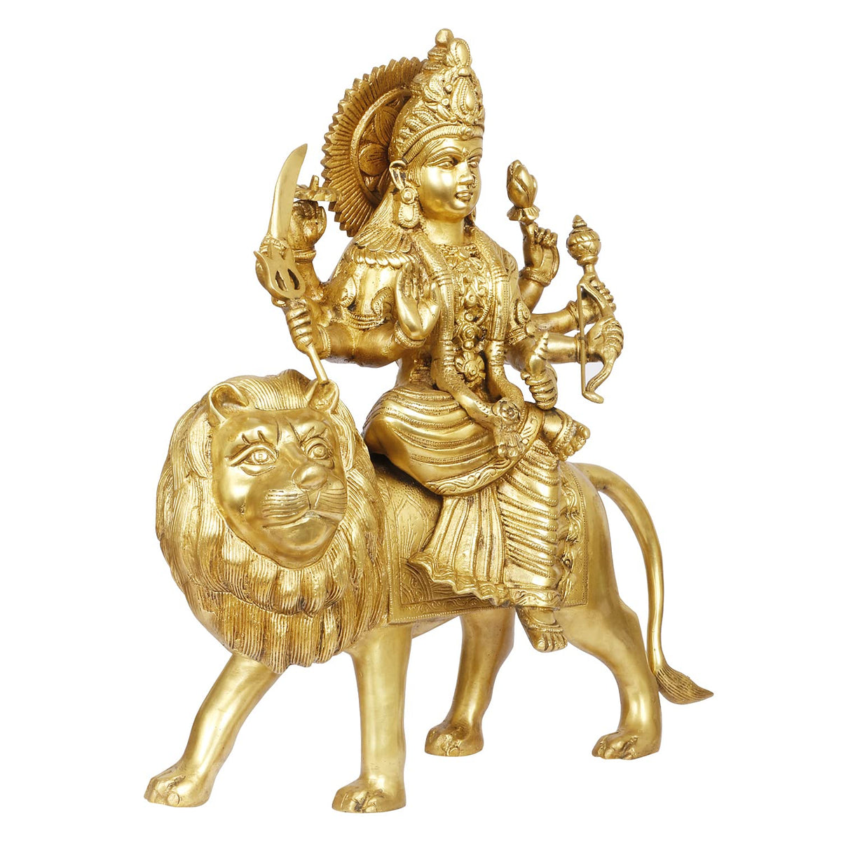 ARTVARKO Brass Durga Maa Sherawali MATA Devi Goddess Sitting on Lion Statue Idol for Home Décor Puja Temple Mandir Showpiece Gifts 17 Inch