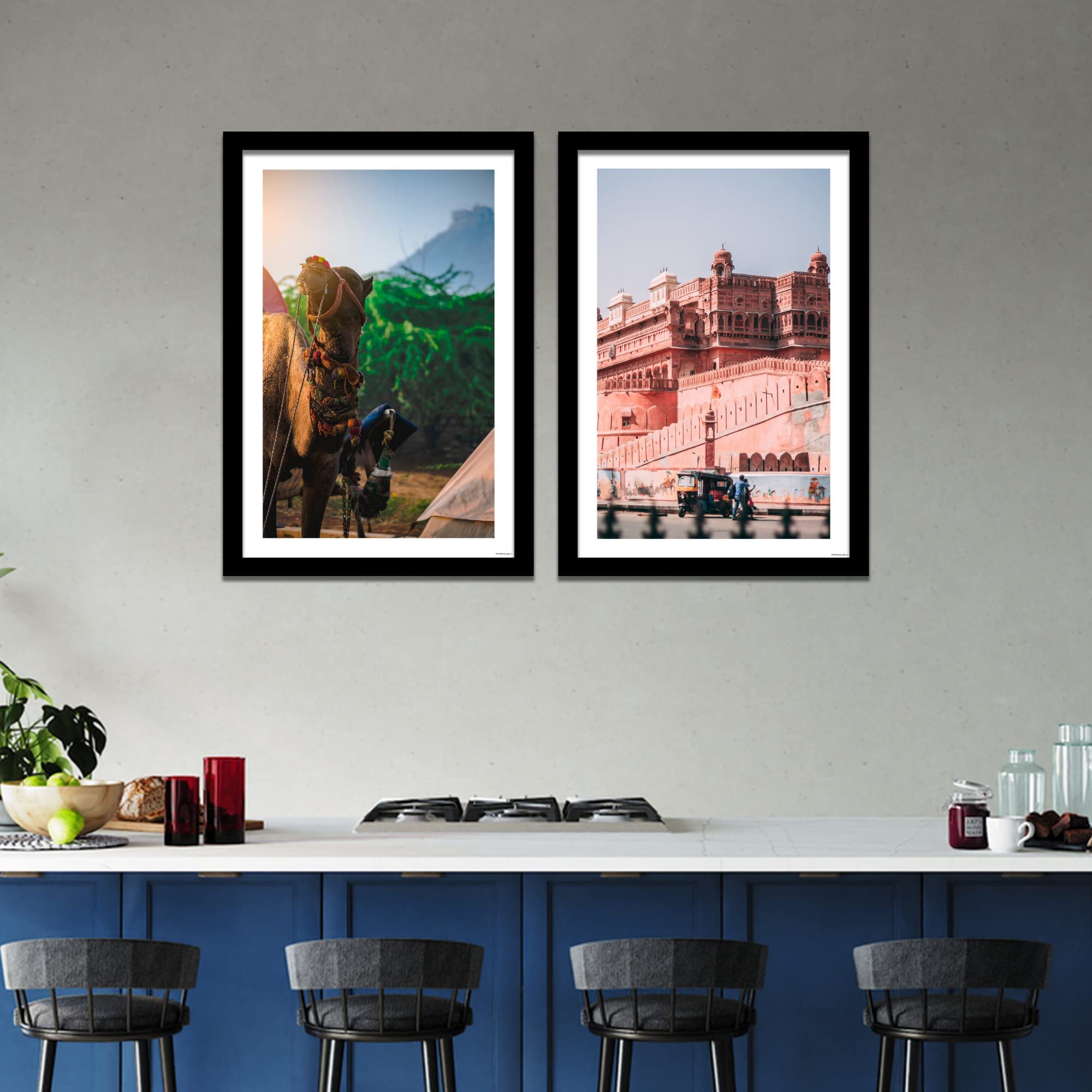 VIBECRAFTS Junagarh Fort and Camel of Rajasthan Quality Frame Painting of 2 Pieces Wooden Frame For Home, Office Decorative Gift Item(25 inch x 18 inch)(PFVC2Pcs2_904)