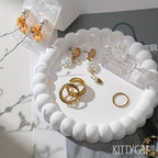 Kitty Cat® Aesthetic Handmade Concrete Bubble Trinket Tray | Off-White Jewelry & Makeup Organizer | Stylish Home Decor, Candle Holder & Multipurpose Table Accessory | Unique (14.3x14.3cm) (Round-1)