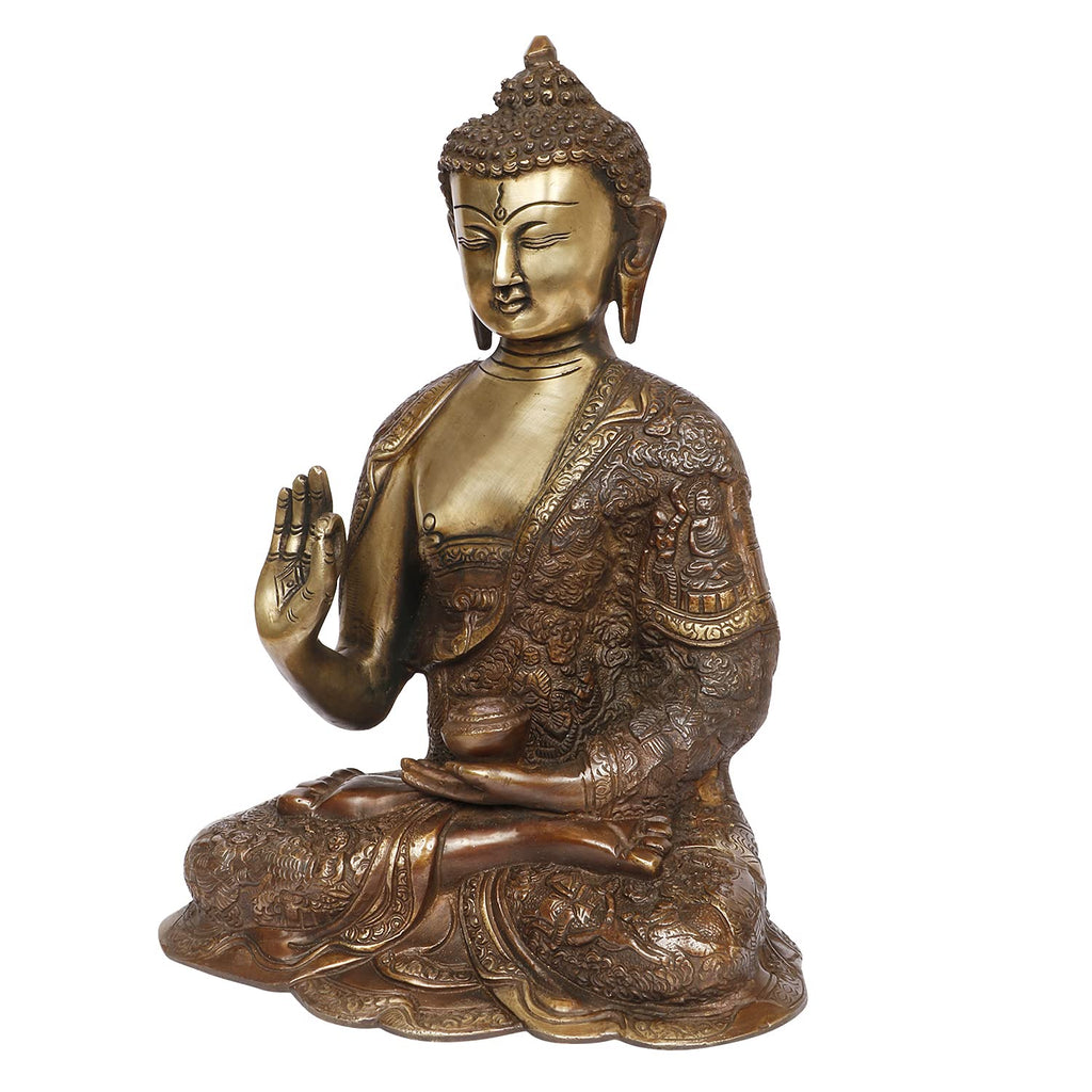 ARTVARKO Big Buddha Brass Statue Buddhism Life Sign Sitting Sculpture Feng Shui Idol Figurine Diwali Gifts Home Décor 12 Inch.